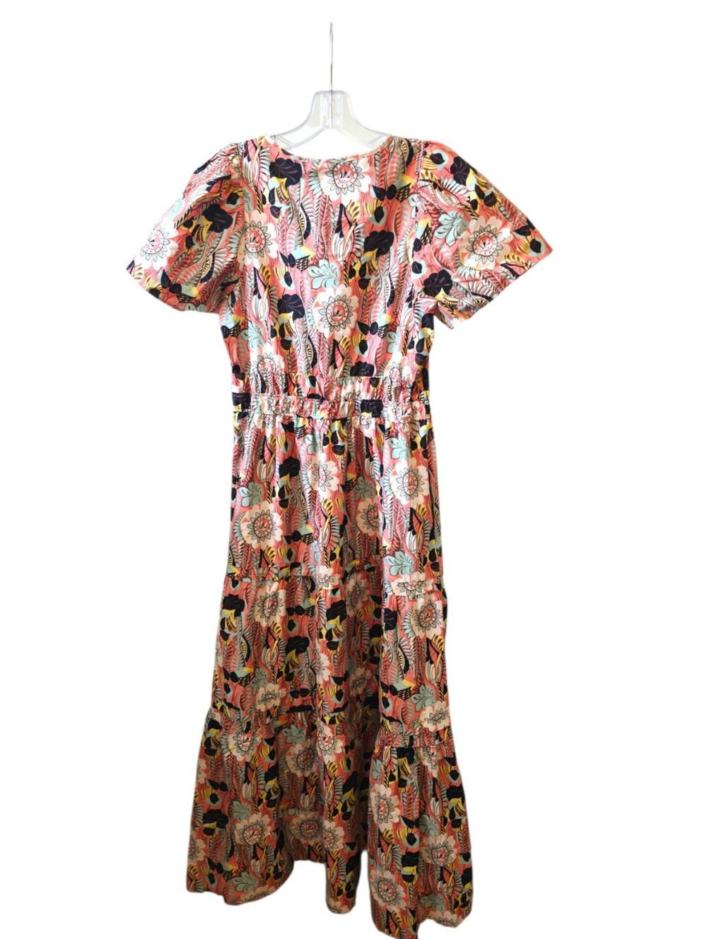 Maeve by Anthropologie Floral Tropical Midi Dress Women's Small Pink Boho Tiered - Picture 2 of 5